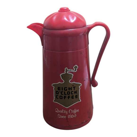 Vintage Eight O’Clock Coffee Logo Thermos Carafe Retro Red Plastic Coffee Server - Picture 3 of 5